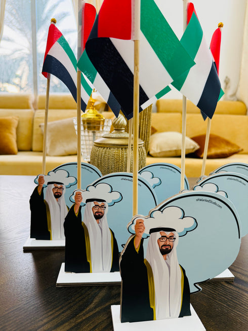oh, Wanted Studio Favors - H.H. Sheikh Mohamed bin Zayed UAE Flag Stand, Premium Quality
