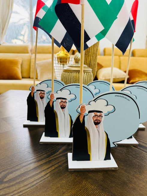 oh, Wanted Studio Favors - H.H. Sheikh Mohamed bin Zayed UAE Flag Stand, Premium Quality